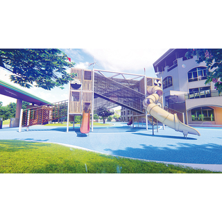 Детская площадка в парке развлечений на открытом воздухе с деревянной башней